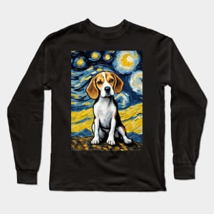 Beagle Dog Breed in a Van Gogh Starry Night Art Style Long Sleeve T-Shirt